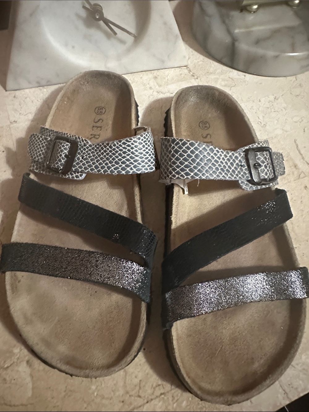Serra Black and Silver Multi-Texture Slide Sandals